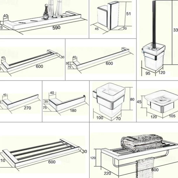 Multifunction Bathroom Accessory 1pc Include Towel Bar/Robe Hook/Towel Rack/Toothbrush Holder/Soap Dishes and Bath Shelf Stainless Steel Wall Mounted Matte Black