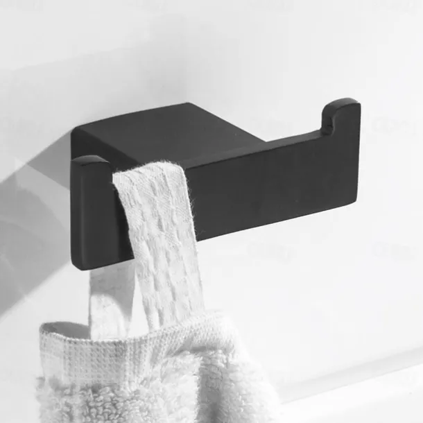 Multifunction Bathroom Accessory 1pc Include Towel Bar/Robe Hook/Towel Rack/Toothbrush Holder/Soap Dishes and Bath Shelf Stainless Steel Wall Mounted Matte Black