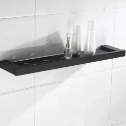 Multifunction Bathroom Accessory 1pc Include Towel Bar/Robe Hook/Towel Rack/Toothbrush Holder/Soap Dishes and Bath Shelf Stainless Steel Wall Mounted Matte Black
