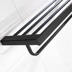 Multifunction Bathroom Accessory 1pc Include Towel Bar/Robe Hook/Towel Rack/Toothbrush Holder/Soap Dishes and Bath Shelf Stainless Steel Wall Mounted Matte Black