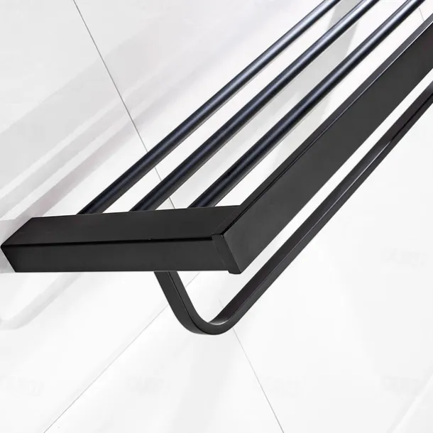 Multifunction Bathroom Accessory 1pc Include Towel Bar/Robe Hook/Towel Rack/Toothbrush Holder/Soap Dishes and Bath Shelf Stainless Steel Wall Mounted Matte Black