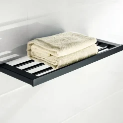 Multifunction Bathroom Accessory 1pc Include Towel Bar/Robe Hook/Towel Rack/Toothbrush Holder/Soap Dishes and Bath Shelf Stainless Steel Wall Mounted Matte Black