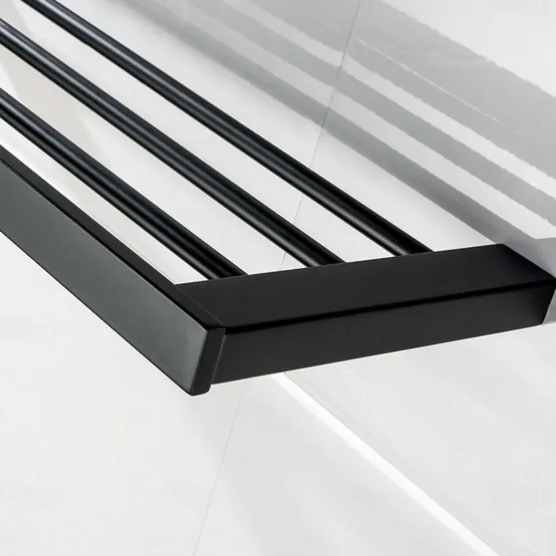 Multifunction Bathroom Accessory 1pc Include Towel Bar/Robe Hook/Towel Rack/Toothbrush Holder/Soap Dishes and Bath Shelf Stainless Steel Wall Mounted Matte Black