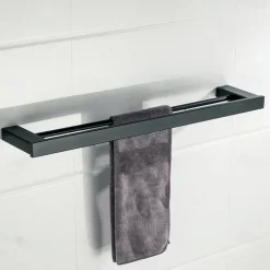 Multifunction Bathroom Accessory 1pc Include Towel Bar/Robe Hook/Towel Rack/Toothbrush Holder/Soap Dishes and Bath Shelf Stainless Steel Wall Mounted Matte Black