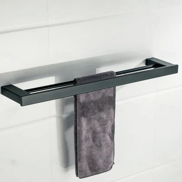 Multifunction Bathroom Accessory 1pc Include Towel Bar/Robe Hook/Towel Rack/Toothbrush Holder/Soap Dishes and Bath Shelf Stainless Steel Wall Mounted Matte Black