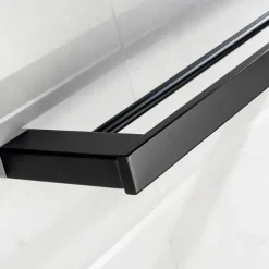 Multifunction Bathroom Accessory 1pc Include Towel Bar/Robe Hook/Towel Rack/Toothbrush Holder/Soap Dishes and Bath Shelf Stainless Steel Wall Mounted Matte Black