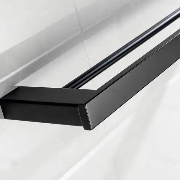 Multifunction Bathroom Accessory 1pc Include Towel Bar/Robe Hook/Towel Rack/Toothbrush Holder/Soap Dishes and Bath Shelf Stainless Steel Wall Mounted Matte Black