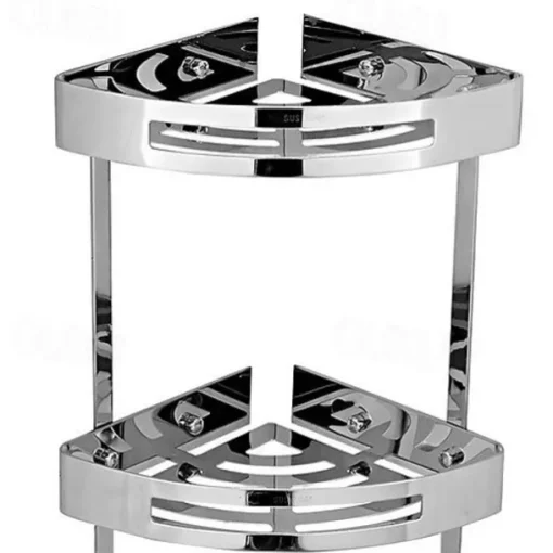 Multifunction Bathroom Shelf Modern Stainless Steel Wall Mounted Corner Shelf With Hooks Silvery 1pc