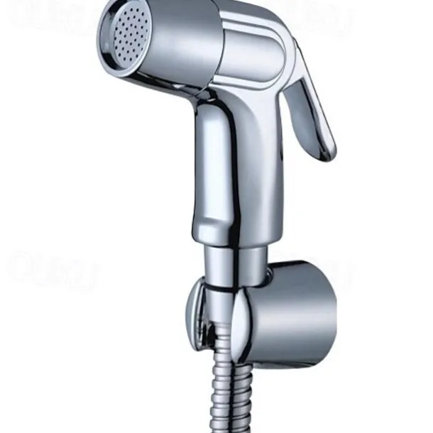 Multifunction Bidet Faucet with Holder Chrome Toilet Handheld Bidet Sprayer Self-Cleaning Contemporary Silvery