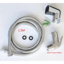 Multifunction Bidet Faucet with Holder Chrome Toilet Handheld Bidet Sprayer Self-Cleaning Contemporary Silvery