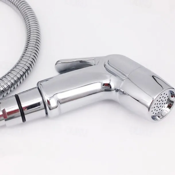 Multifunction Bidet Faucet with Holder Chrome Toilet Handheld Bidet Sprayer Self-Cleaning Contemporary Silvery