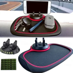 Multifunction Car Anti-Slip Mat Auto Phone Holder - 3-in-1 Dashboard Organizer with Rotating Phone Bracket - Non-Slip PVC Material