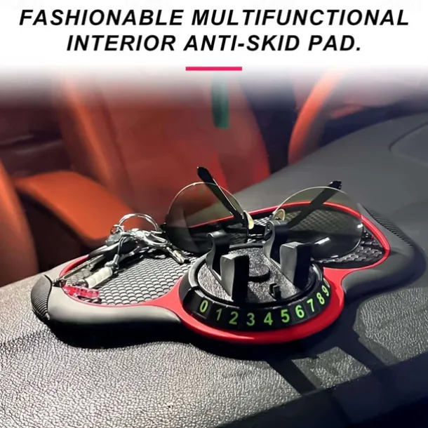 Multifunction Car Anti-Slip Mat Auto Phone Holder - 3-in-1 Dashboard Organizer with Rotating Phone Bracket - Non-Slip PVC Material