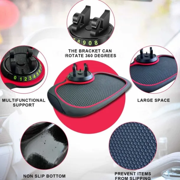 Multifunction Car Anti-Slip Mat Auto Phone Holder - 3-in-1 Dashboard Organizer with Rotating Phone Bracket - Non-Slip PVC Material
