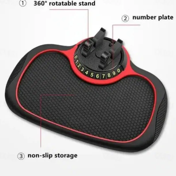 Multifunction Car Anti-Slip Mat Auto Phone Holder - 3-in-1 Dashboard Organizer with Rotating Phone Bracket - Non-Slip PVC Material