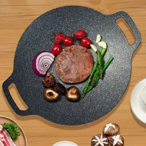Multi-Function Medical Stone Grill Pan Non-Stick Pan,Non-Stick Coating Frying Pan,Round BBQ Griddle with Handle,Multifunctional Stove Plate for Meats,Pancakes,Ribs