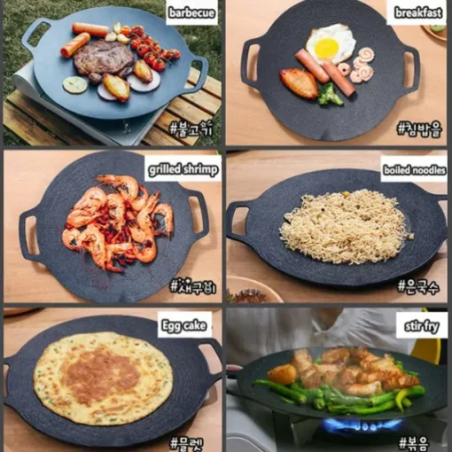 Multi-Function Medical Stone Grill Pan Non-Stick Pan,Non-Stick Coating Frying Pan,Round BBQ Griddle with Handle,Multifunctional Stove Plate for Meats,Pancakes,Ribs