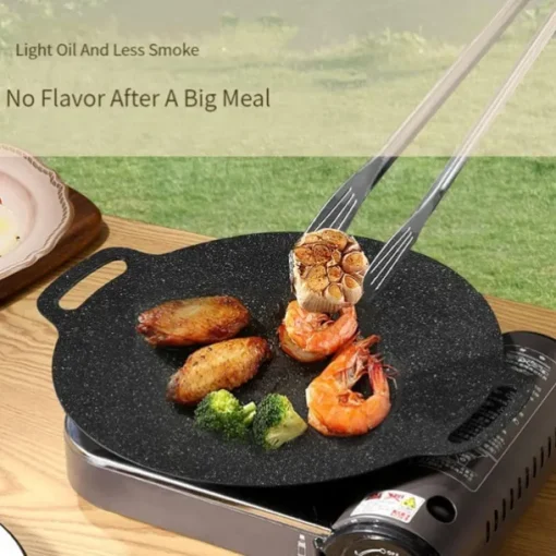 Multi-Function Medical Stone Grill Pan Non-Stick Pan,Non-Stick Coating Frying Pan,Round BBQ Griddle with Handle,Multifunctional Stove Plate for Meats,Pancakes,Ribs