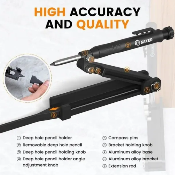 Multi-Function Scribing Tool, Construction Pencil, Tiling Pave Woodworking Outlines Circles Profiling Contour Gauge With Woodworking Scribing Pen