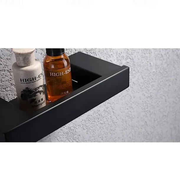 Multifunction Soap Dishes & Holders Contemporary Stainless Steel Rectangle Bath Shelf Wall Mounted Matte Black 1pc