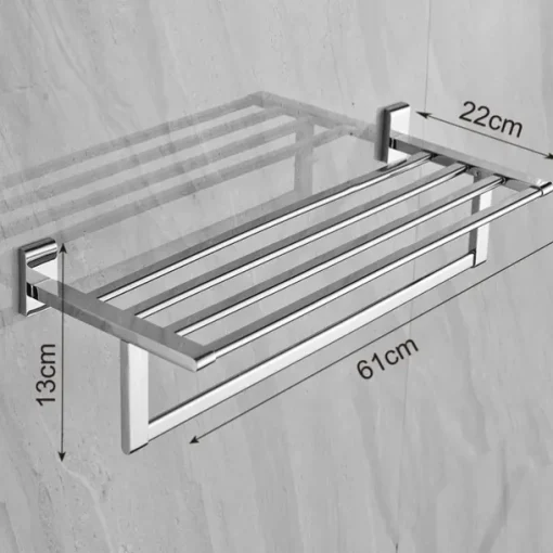 Multifunction Towel Rail Rack Holder Foldable Modern Solid Brass Bathroom Shelf with Hooks Wall Mounted Silvery