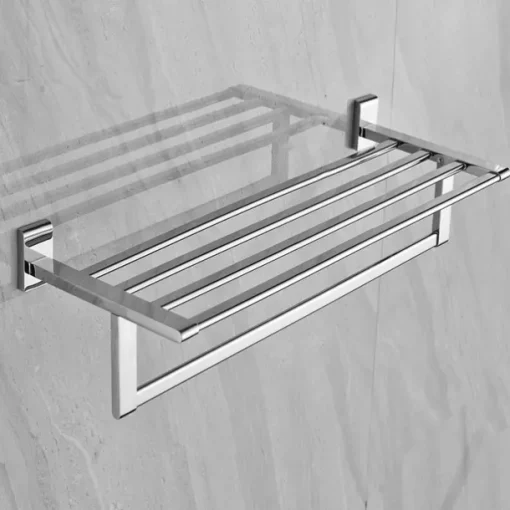 Multifunction Towel Rail Rack Holder Foldable Modern Solid Brass Bathroom Shelf with Hooks Wall Mounted Silvery