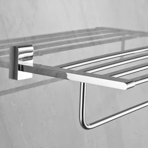 Multifunction Towel Rail Rack Holder Foldable Modern Solid Brass Bathroom Shelf with Hooks Wall Mounted Silvery