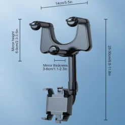 Multifunctional 360 Rotatable Car Rearview Mirror Phone Holder Mount Multifunctional Rearview Mirror Phone Holder Adjustable Universal Cell Phone Holder for Car Compatible All Smartphones