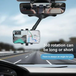 Multifunctional 360 Rotatable Car Rearview Mirror Phone Holder Mount Multifunctional Rearview Mirror Phone Holder Adjustable Universal Cell Phone Holder for Car Compatible All Smartphones