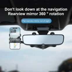 Multifunctional 360 Rotatable Car Rearview Mirror Phone Holder Mount Multifunctional Rearview Mirror Phone Holder Adjustable Universal Cell Phone Holder for Car Compatible All Smartphones