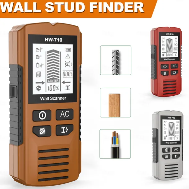 Multifunctional Handheld Metal & Wall Detector, 5 in 1 Stud Finder Scanner, Portable Wire Pipe Power Scanner, LCD Display, Suitable for Detecting Metal, Cables, Wood