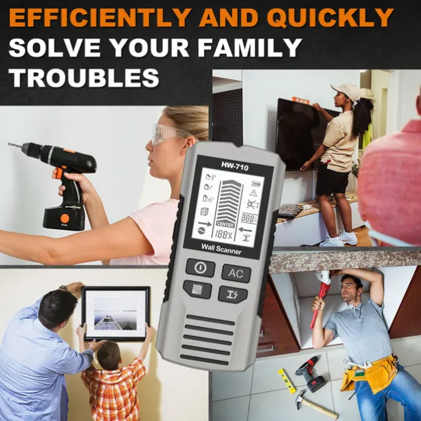 Multifunctional Handheld Metal & Wall Detector, 5 in 1 Stud Finder Scanner, Portable Wire Pipe Power Scanner, LCD Display, Suitable for Detecting Metal, Cables, Wood