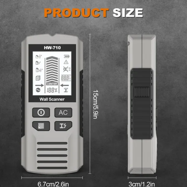 Multifunctional Handheld Metal & Wall Detector, 5 in 1 Stud Finder Scanner, Portable Wire Pipe Power Scanner, LCD Display, Suitable for Detecting Metal, Cables, Wood