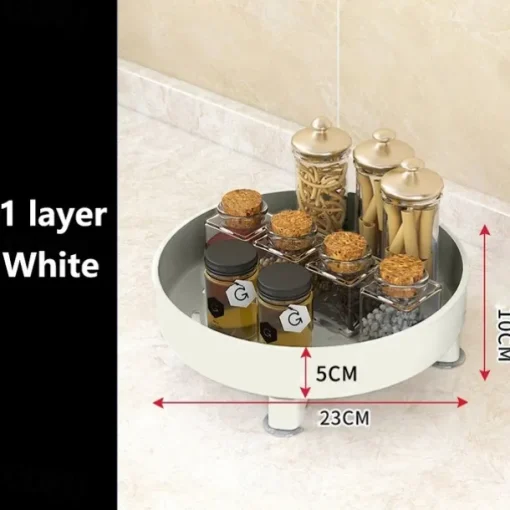 Multifunctional Kitchen 360 Rotating Storage Rack Spice Box Shelf Height Adjustable Bathroom Cosmetics Organizer