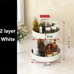 Multifunctional Kitchen 360 Rotating Storage Rack Spice Box Shelf Height Adjustable Bathroom Cosmetics Organizer
