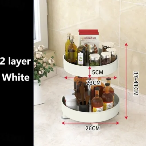 Multifunctional Kitchen 360 Rotating Storage Rack Spice Box Shelf Height Adjustable Bathroom Cosmetics Organizer