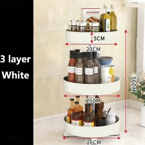 Multifunctional Kitchen 360 Rotating Storage Rack Spice Box Shelf Height Adjustable Bathroom Cosmetics Organizer