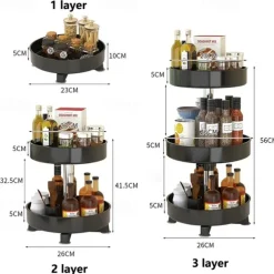 Multifunctional Kitchen 360 Rotating Storage Rack Spice Box Shelf Height Adjustable Bathroom Cosmetics Organizer