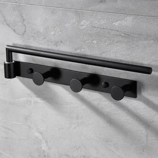 Multifunctional Rotating Towel Bar with 3 Rows of Hooks Stainless Steel Material Wall Mounted for Bathroom 1pc
