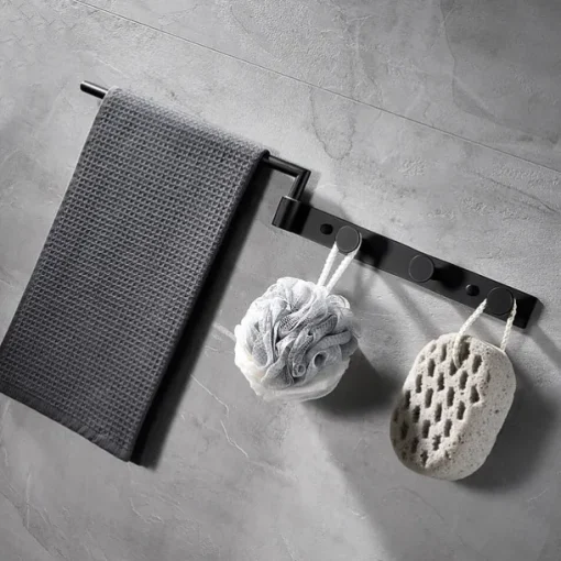 Multifunctional Rotating Towel Bar with 3 Rows of Hooks Stainless Steel Material Wall Mounted for Bathroom 1pc