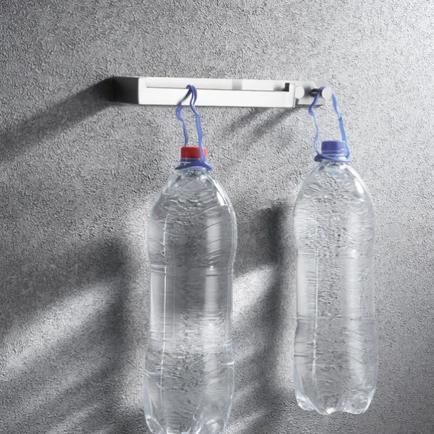 Multifunctional Towel Bar with Coat Hooks Punch-free Self-adhesive Bathroom Shelf Stainless Steel Brushed Silver and Black 1pc