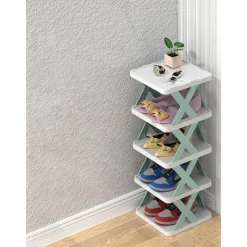 Multilayer Tier Narrow Shoe Rack, Small Vertical Shoe Stand, Space Saving DIY Free Standing Shoes Storage Organizer for Entryway, Closet, Hallway, Easy Assembly and Stable in Structure