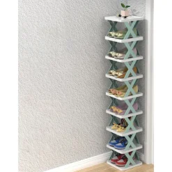 Multilayer Tier Narrow Shoe Rack, Small Vertical Shoe Stand, Space Saving DIY Free Standing Shoes Storage Organizer for Entryway, Closet, Hallway, Easy Assembly and Stable in Structure