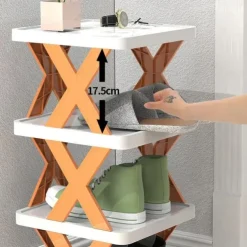 Multilayer Tier Narrow Shoe Rack, Small Vertical Shoe Stand, Space Saving DIY Free Standing Shoes Storage Organizer for Entryway, Closet, Hallway, Easy Assembly and Stable in Structure