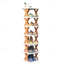 Multilayer Tier Narrow Shoe Rack, Small Vertical Shoe Stand, Space Saving DIY Free Standing Shoes Storage Organizer for Entryway, Closet, Hallway, Easy Assembly and Stable in Structure