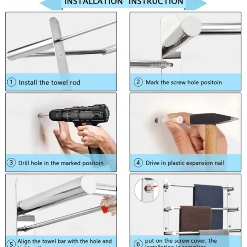 Multilayer Towel Bar Towel Rack Towel Rail,Stainless Steel 3-TierTowel Bar Storage Shelf for Bathroom 30cm~70cm Towel Holder (Black/Chrome/Brushed Golden/Brushed Nickel)