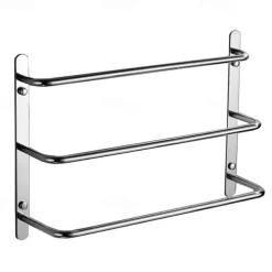 Multilayer Towel Rack Contemporary Stainless Steel Bathroom Shelf with 3-towel Bar Wall Mounted Polished Silvery 1PC 45CM