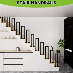Multiple Sizes Available Non-Slip Powder-Coated Steel Vintage Black U-Shaped Stair Handrail for Indoor/Outdoor Use