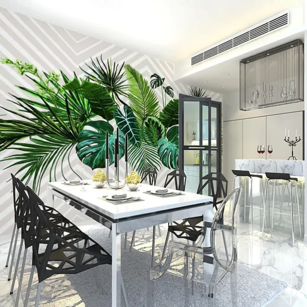 Mural Wallpaper Wall Sticker Covering Print Tropical Palm Leaf Canvas Home Décor Adhesive Required / Peel and Stick Removable