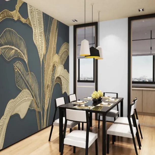 Mural Wallpaper Wall Sticker Covering Print Gold Tropical Palm Leaf Canvas Home Décor Peel and Stick Removable